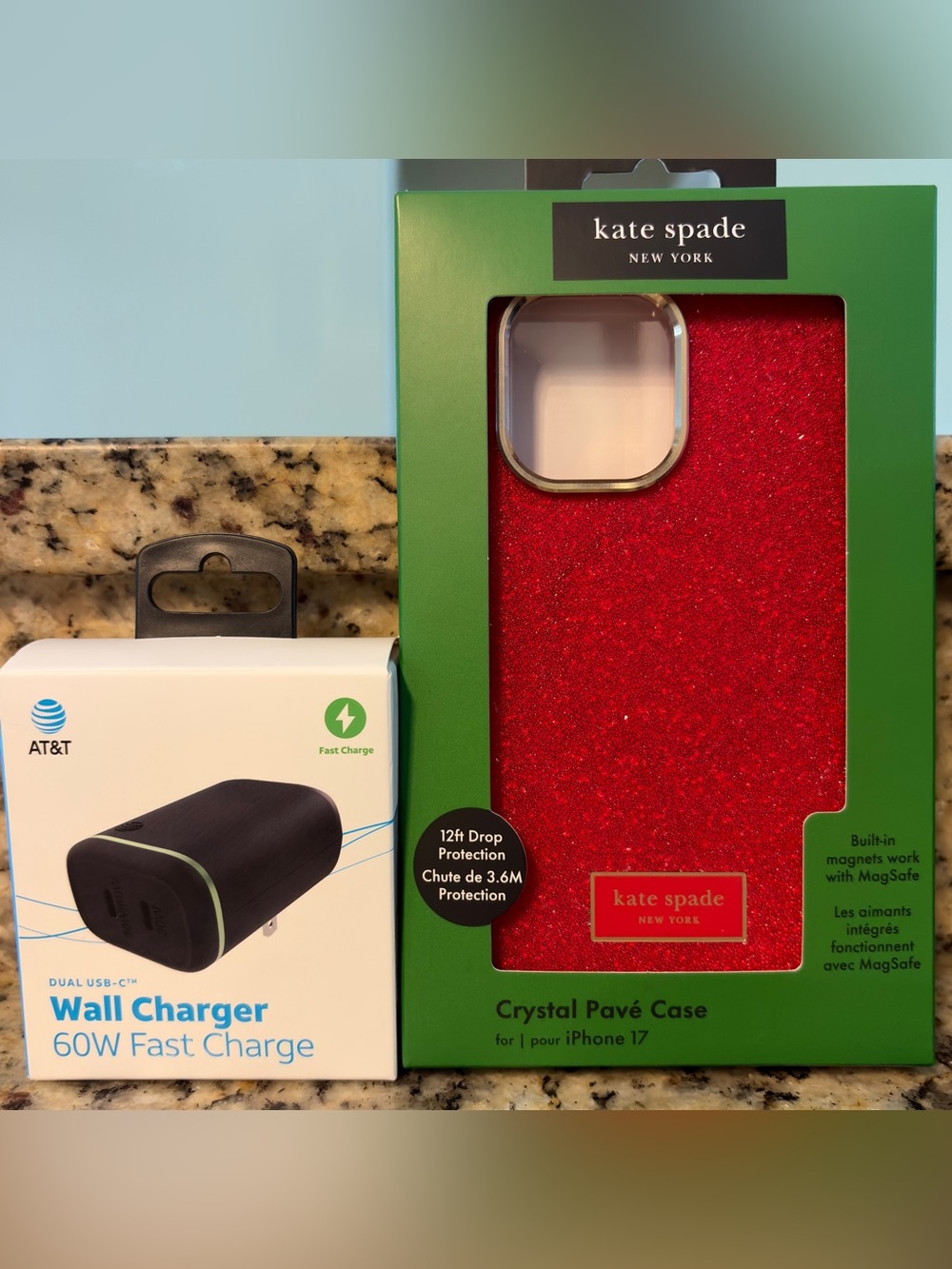 Kate Spade Red Crystal Pavé MagSafe iPhone 17 Case + 60W Fast Charger Bundle